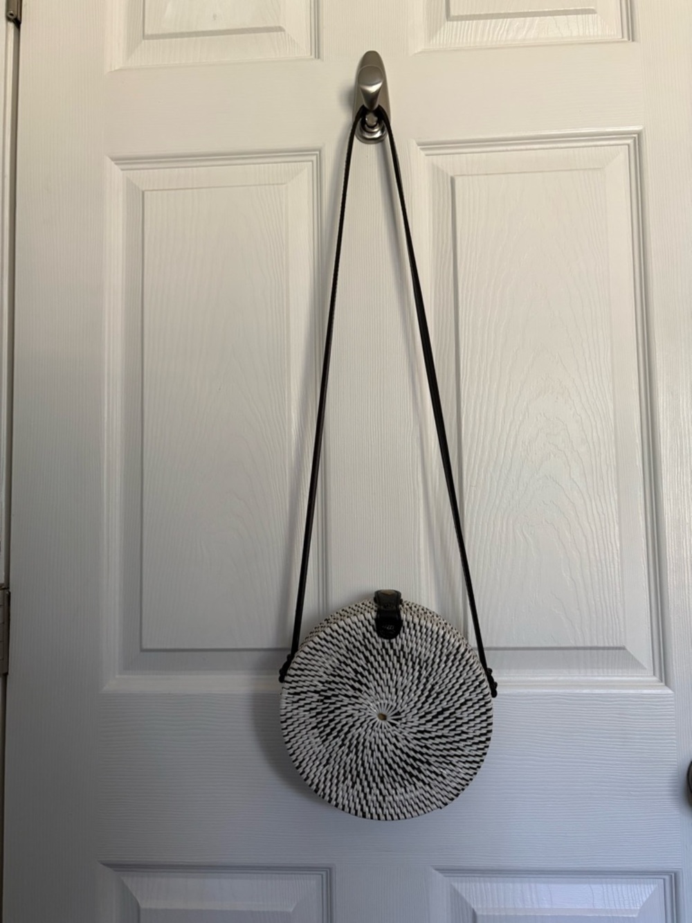Woven Round Crossbody Bag in Black & White